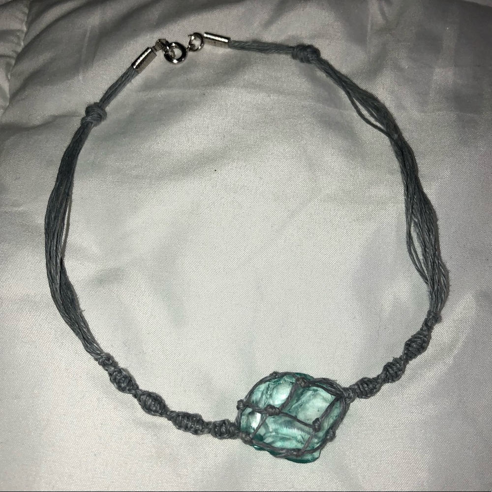 Handmade Macramé Light Blue Seaglass Choker